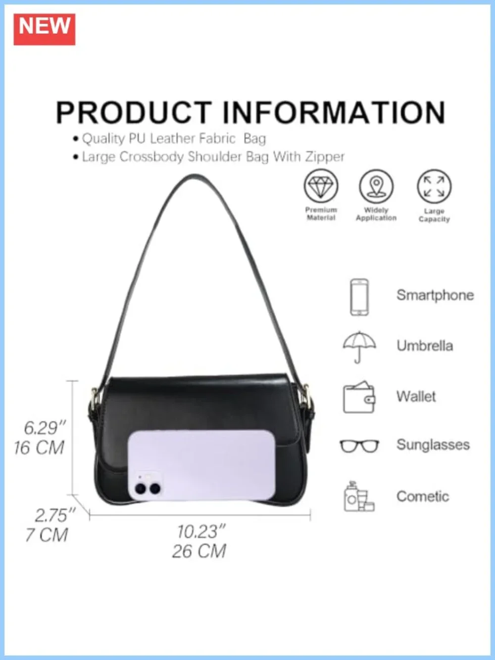Vegan Leather Hobo Shoulder Bag Y2K Trendy Zipper Clutch 2 Removable Straps